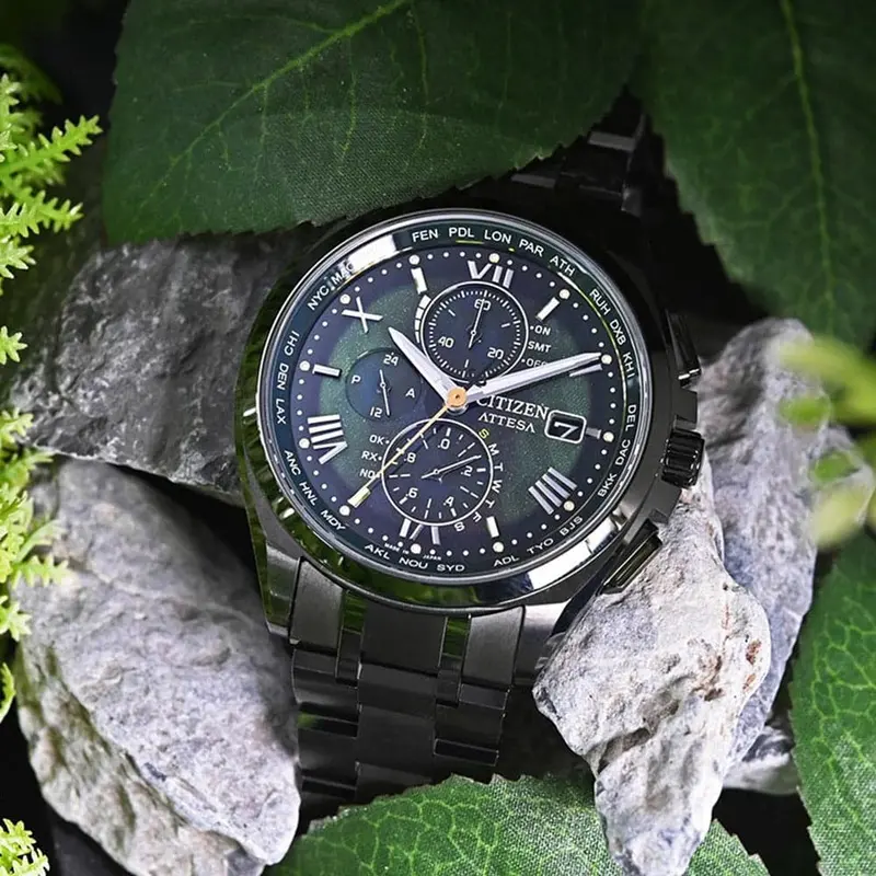 Citizen Attesa Chronograph Black Stainless Steel Strap Men Watch At8049-61W 1