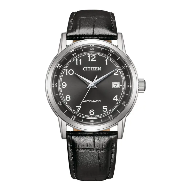 Citizen Automatic Black Leather Strap Men Watch Nj0210-05E 1