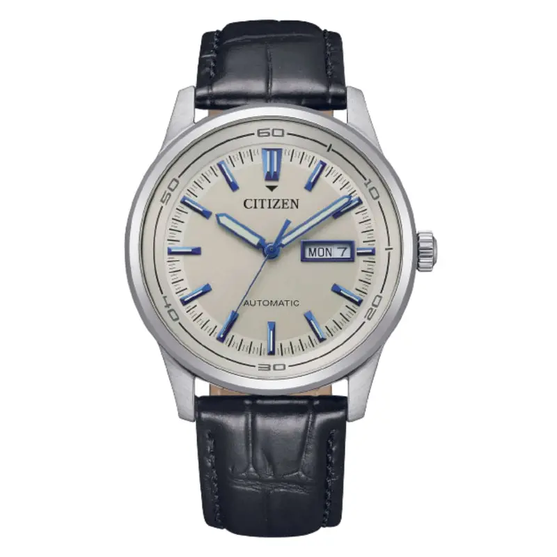 Citizen Automatic White Dial And Black Leather Strap Men Watch Nh8400-10A 1