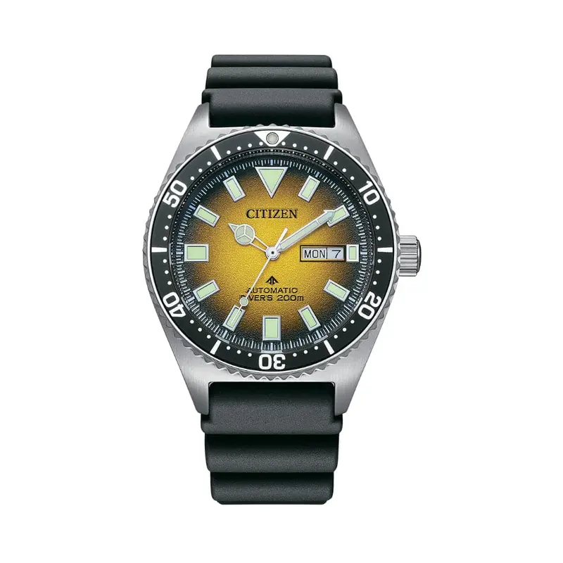 Citizen Automatic Yellow Dial Black Rubber Strap Men Watch Ny0120-01X 1