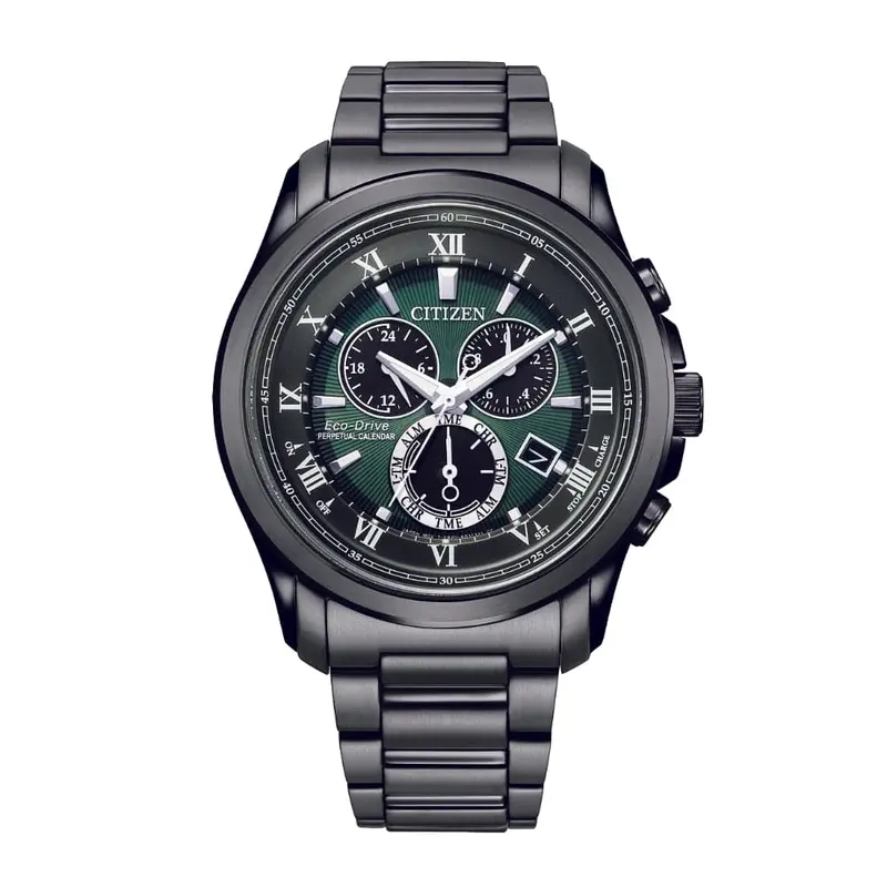 Citizen Bl5547-89X Eco-Drive Chronograph Green Dial Stainless Steel Strap Men's Watch 1