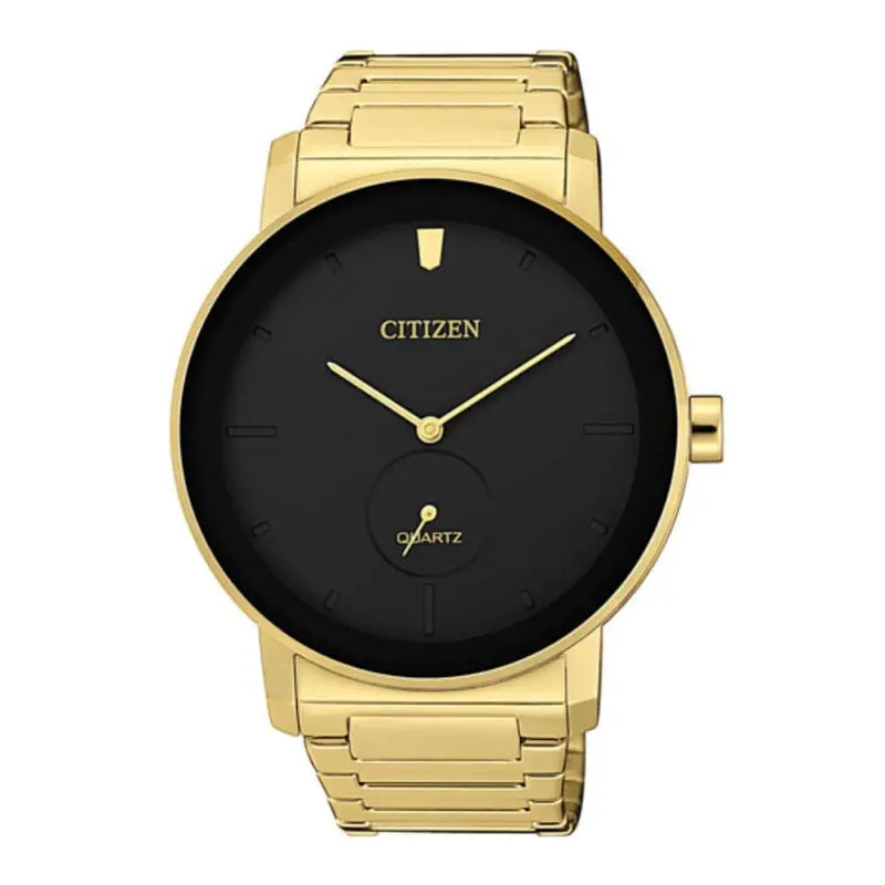 Citizen Black Dial Gold Stainless Steel Strap Men Watch Be9182-57E 1