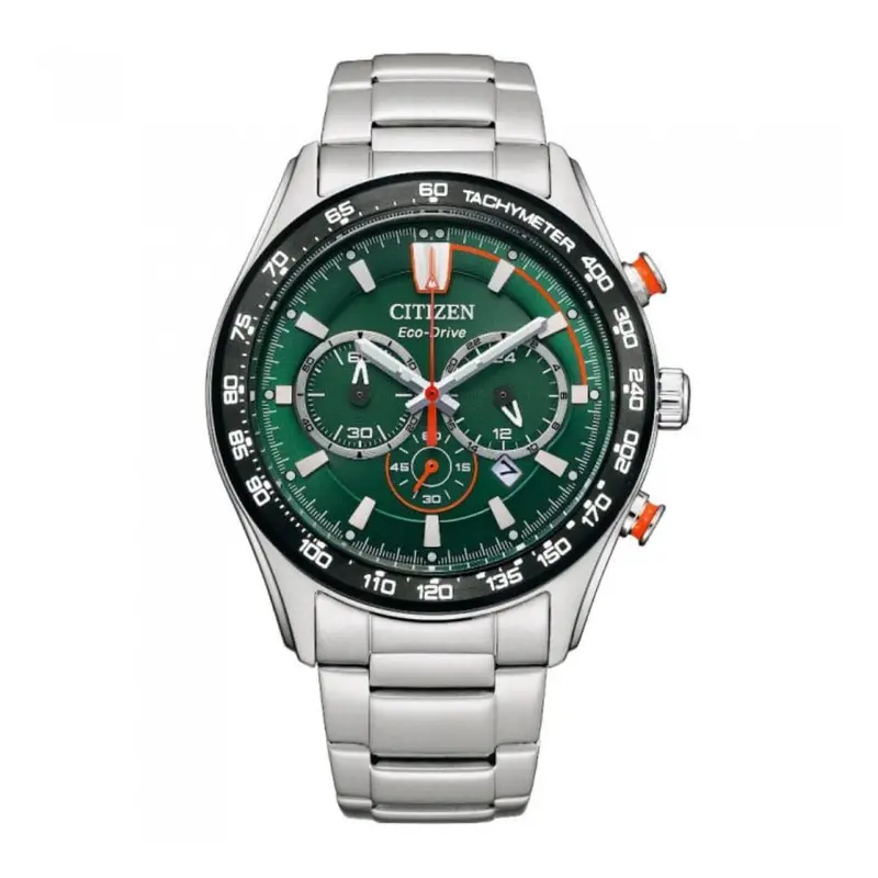 Citizen Ca4486-82X Eco-Drive Chronograph Green Dial Stainless Steel Strap Men's Watch 1