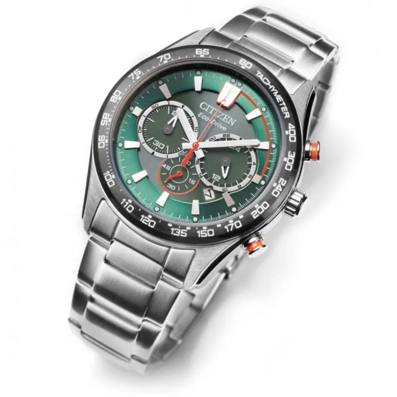 Citizen Ca4486-82X Eco-Drive Chronograph Green Dial Stainless Steel Strap Men's Watch 2