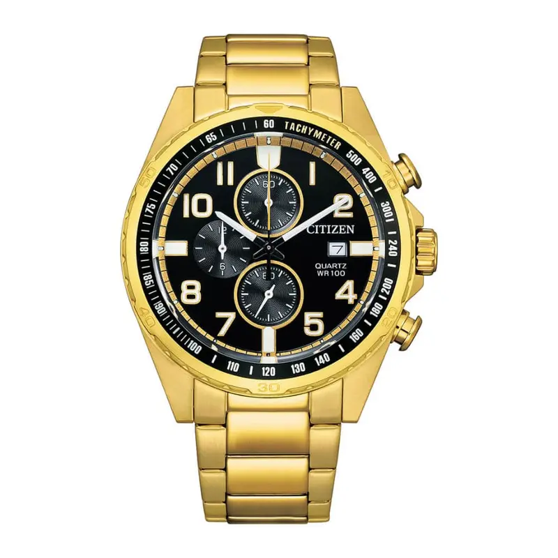 Citizen Chronograph Black Dial Gold Stainless Steel Strap Men Watch An3652-55E 1