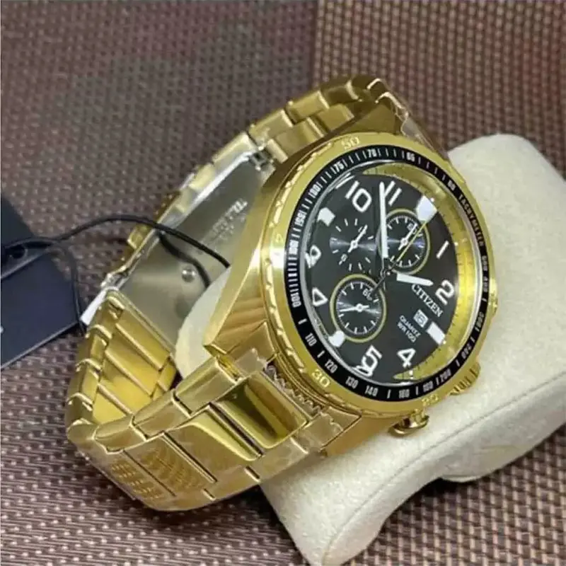 Citizen Chronograph Black Dial Gold Stainless Steel Strap Men Watch An3652-55E 2
