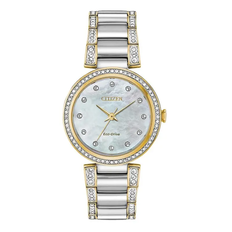 Citizen Crystal Eco-Drive Watch Mother-Of-Pearl Dial Women's Watch Em0844-58D 1