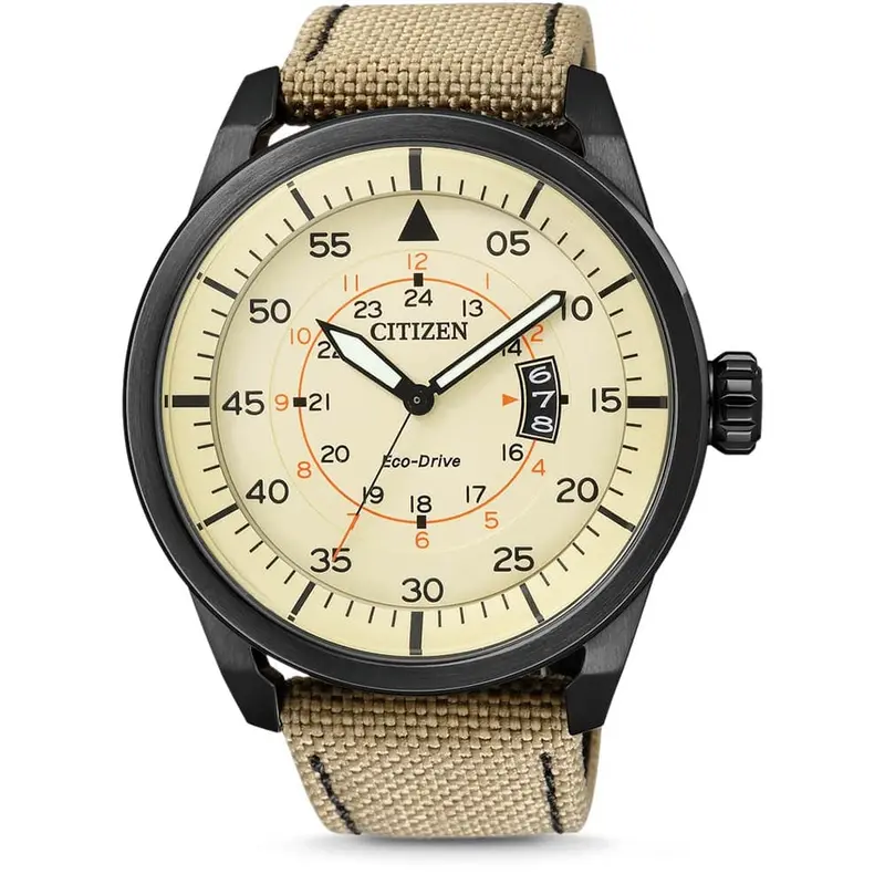 Citizen Eco-Drive Aw1365-19P Khaki Nylon Strap Men's Watch 1