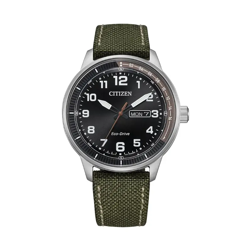 Citizen Eco-Drive Black Dial Green Nylon Strap Men Watch Bm8590-10E 1