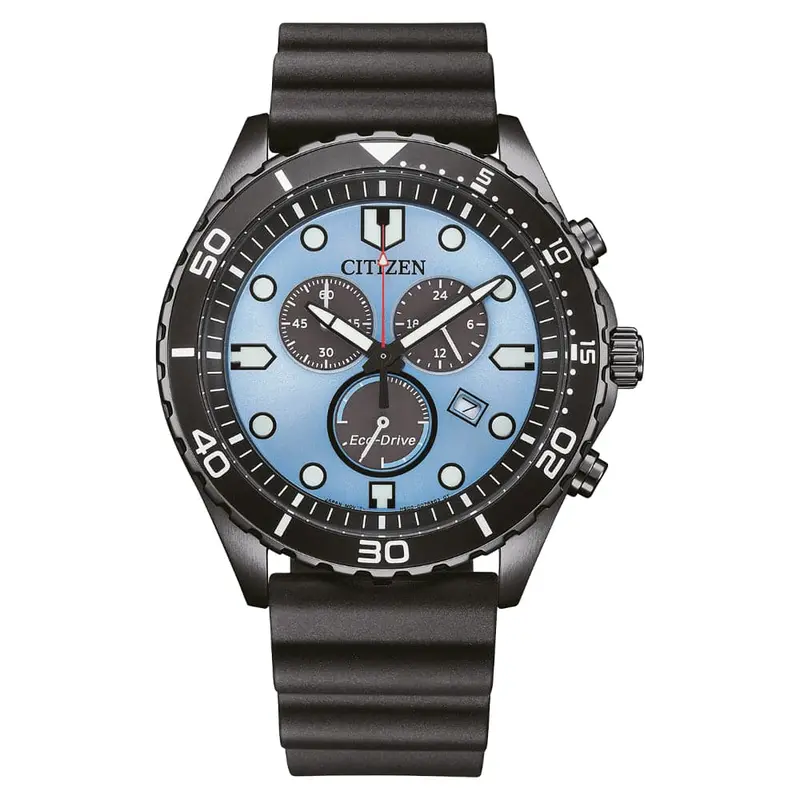Citizen Eco-Drive Blue Dial Black Rubber Strap Men Watch At2567-18L 1