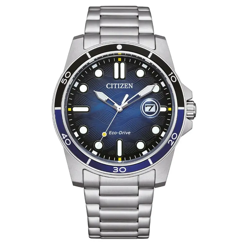 Citizen Eco-Drive Blue Dial Silver Stainless Steel Strap Men Watch Aw1810-85L 1