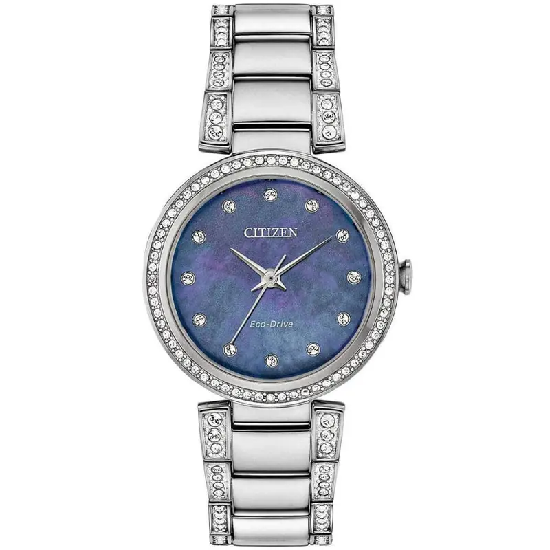 Citizen Eco-Drive Blue Dial Silver Stainless Steel Women Watch Em0840-59N 1