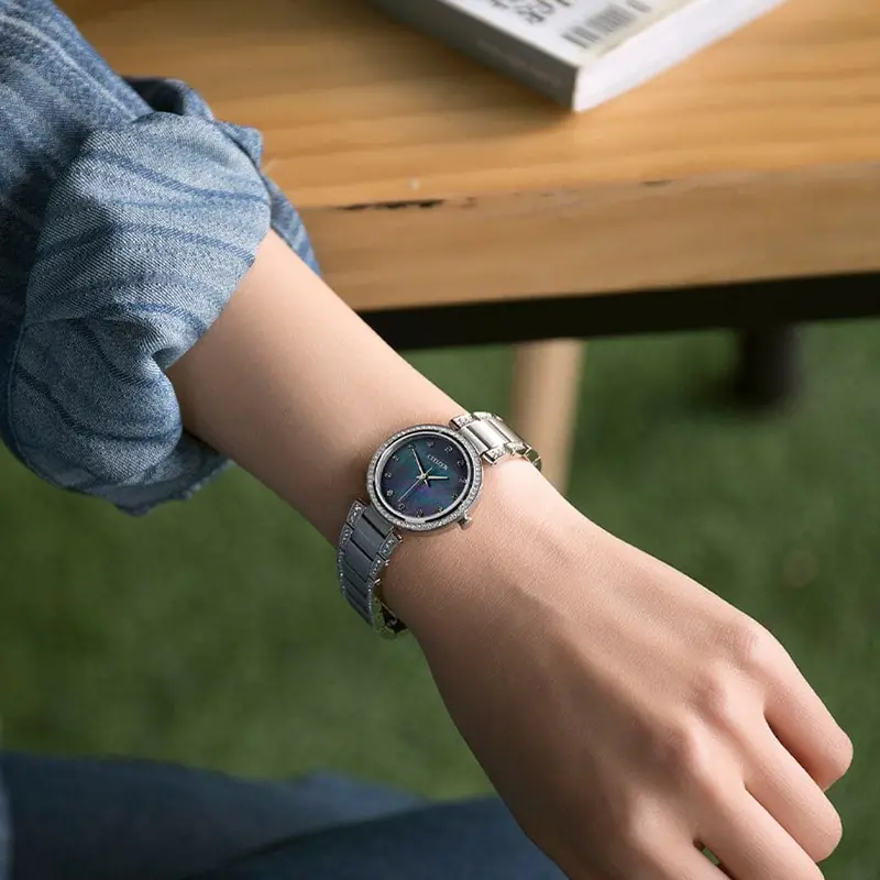 Citizen Eco-Drive Blue Dial Silver Stainless Steel Women Watch Em0840-59N 2