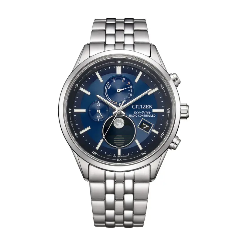 Citizen Eco-Drive Blue Dial Stainless Steel Strap Men's Watch - Moon Phase | By1030-50L 1