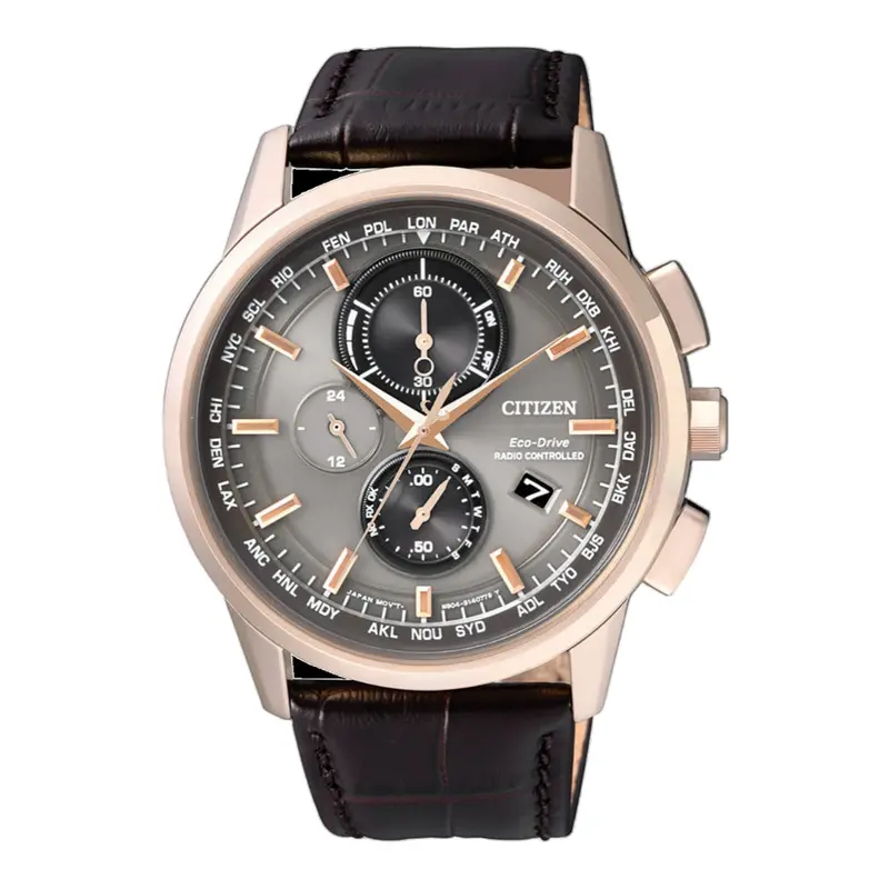 Citizen Eco-Drive Brown Leather Strap Men Watch At8113-12H 1