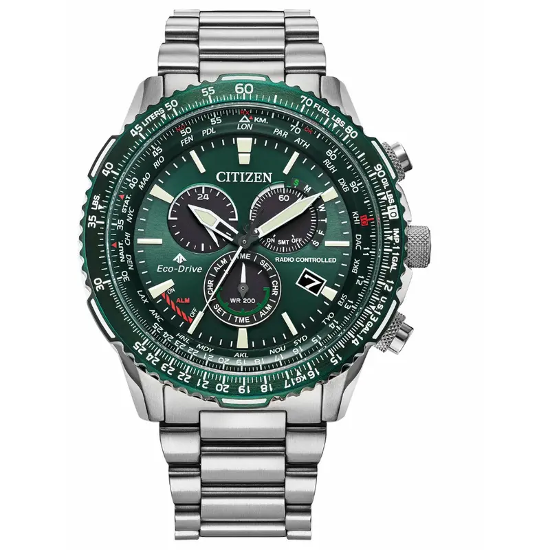 Citizen Eco-Drive Cb5004-59W Men Watch Green Dial Chronograph 45Mm 1