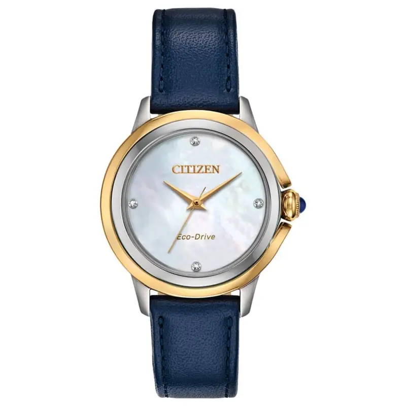 Citizen Eco-Drive Ceci Blue Leather Strap Diamond Women's Watch Em0794-03Y 1