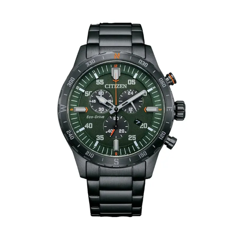Citizen Eco-Drive Chronograph Black Stainless Steel Strap Men Watch At2527-80X 1