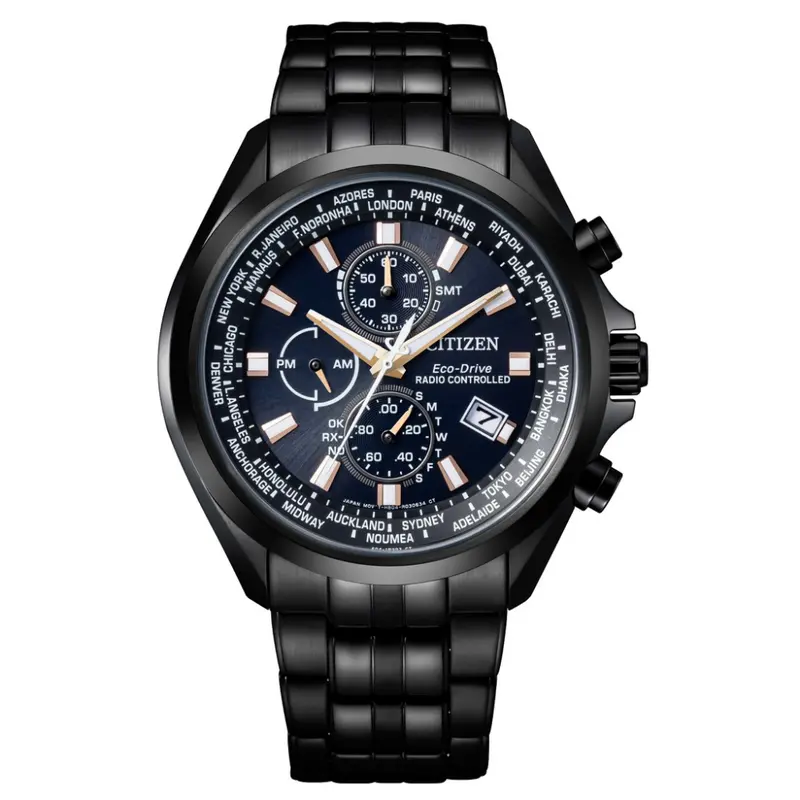 Citizen Eco-Drive Chronograph Black Stainless Steel Strap Men Watch At8205-83L 1