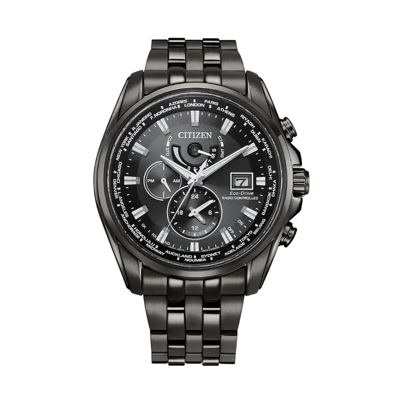 Citizen Eco-Drive Chronograph Black Stainless Steel Strap Men Watch At9127-80E 1