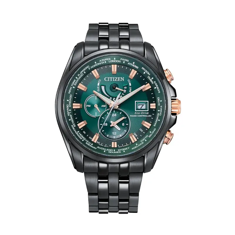 Citizen Eco-Drive Chronograph Black Stainless Steel Strap Men Watch At9128-87X 1