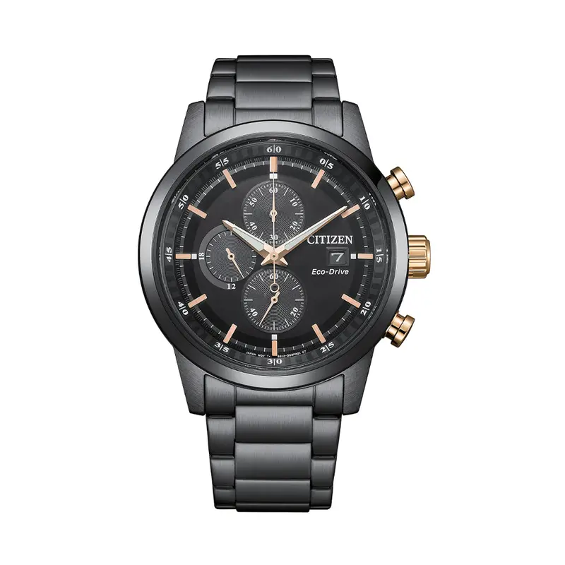 Citizen Eco-Drive Chronograph Black Stainless Steel Strap Men Watch Ca0746-85E 1