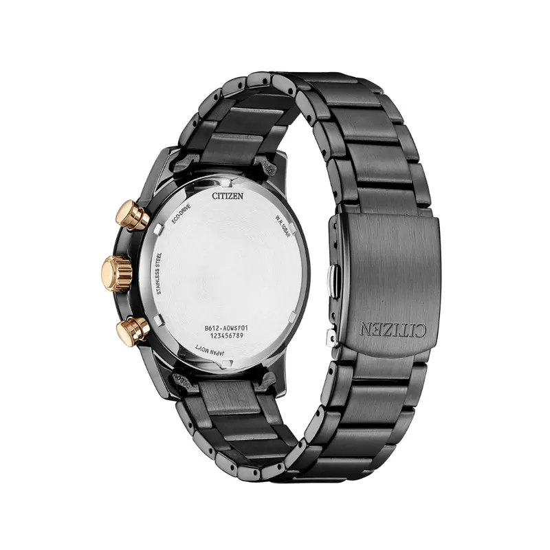 Citizen Eco-Drive Chronograph Black Stainless Steel Strap Men Watch Ca0746-85E 2