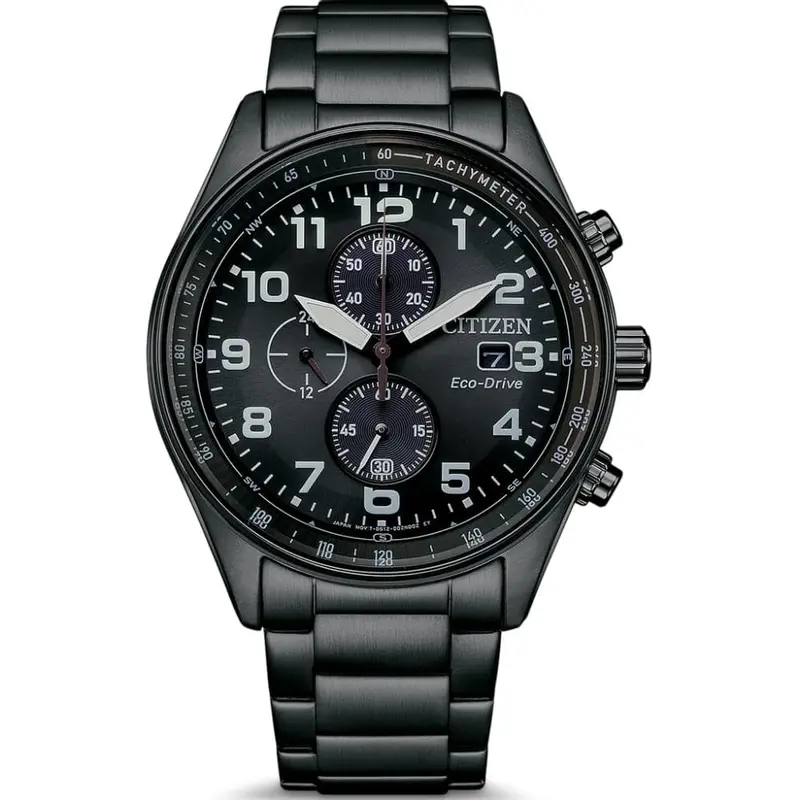 Citizen Eco-Drive Chronograph Black Stainless Steel Strap Men Watch Ca0775-79E 1