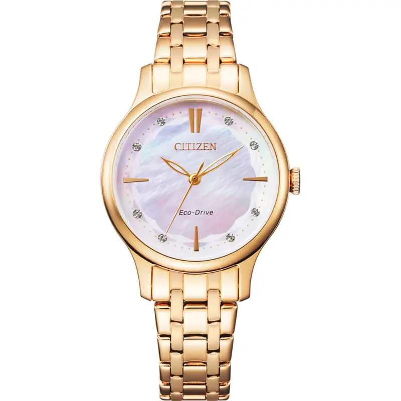 Citizen Eco-Drive Em0893-87Y Solar Pink Dial Rose Gold Stainless Steel Women's Watch 1