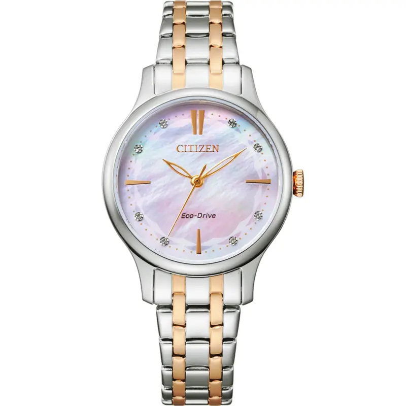 Citizen Eco-Drive Em0896-89Y Solar Pink Dial Two-Tone Stainless Steel Women's Watch 1