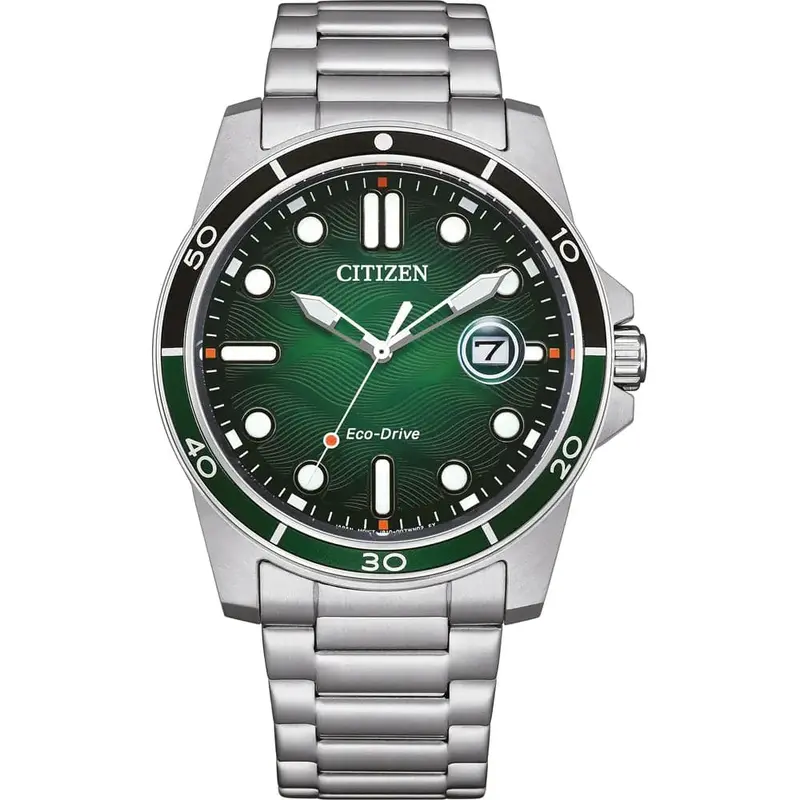 Citizen Eco-Drive Green Dial Silver Stainless Steel Strap Men Watch Aw1811-82X 1