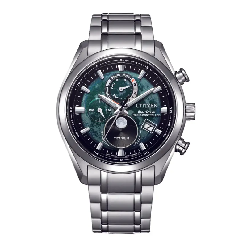 Citizen Eco-Drive Green Dial Titanium Strap Men Watch By1010-81X 1