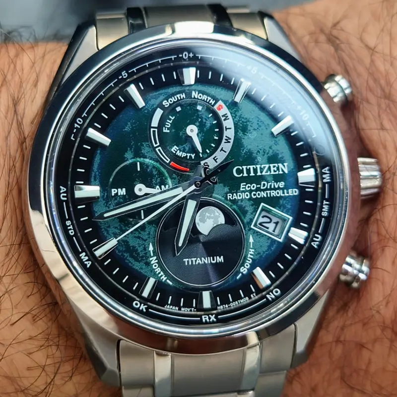 Citizen Eco-Drive Green Dial Titanium Strap Men Watch By1010-81X 2