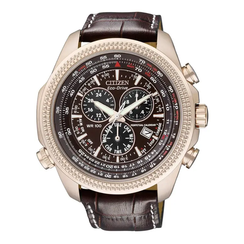 Citizen Eco-Drive Perpetual Calendar Chronograph Brown Leather Strap Men Watch Bl5403-03X 1