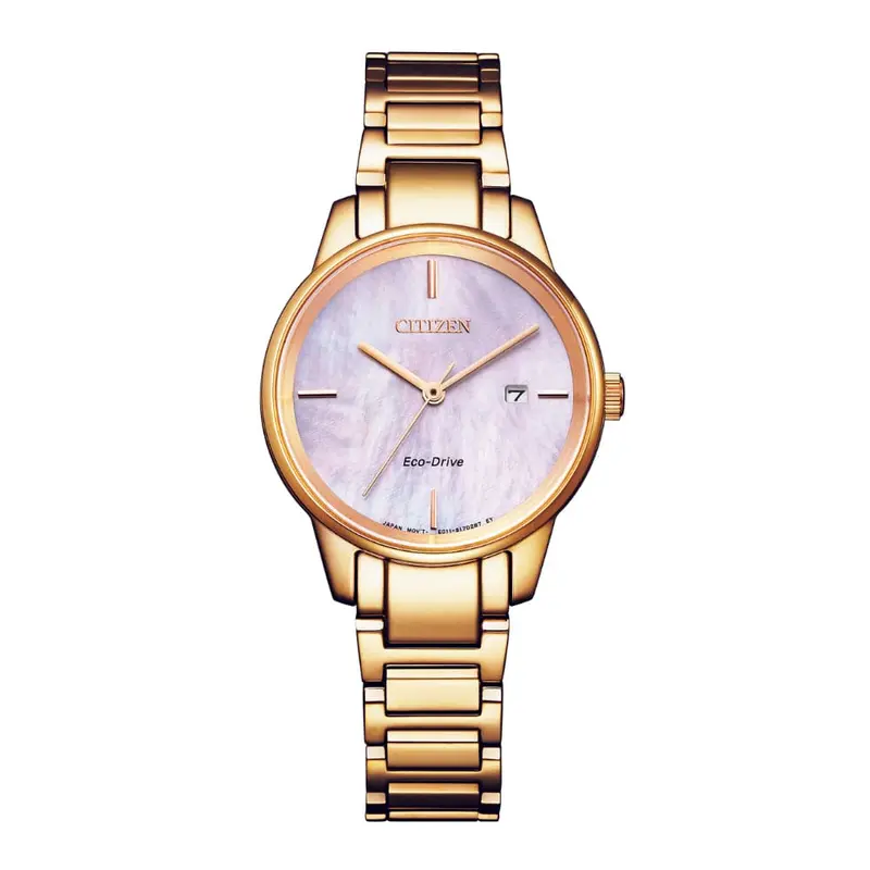 Citizen Eco-Drive Pink Dial With Gold Stainless Steel Women Watch Ew2593-87Y 1