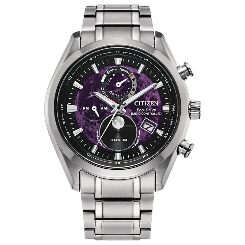 Citizen Eco-Drive Purple Dial Titanium Strap Men Watch By1010-81Z 1