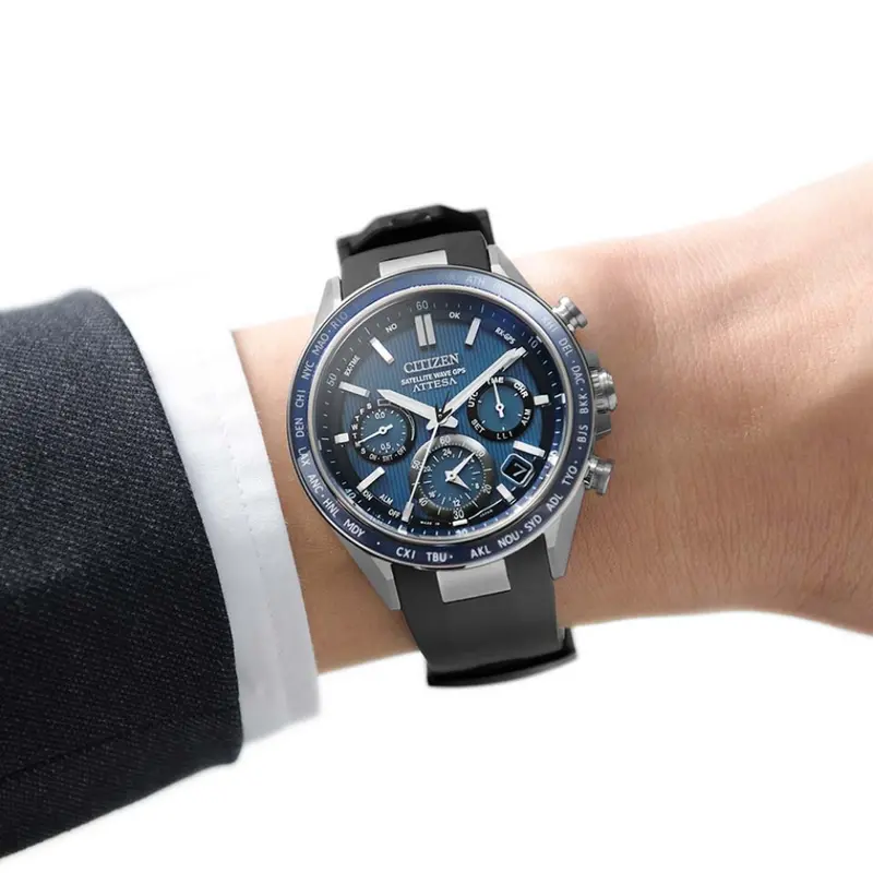 Citizen Eco-Drive Satellite Wave Chronograph Blue Dial Black Strap Men Watch Cc4050-18L 2