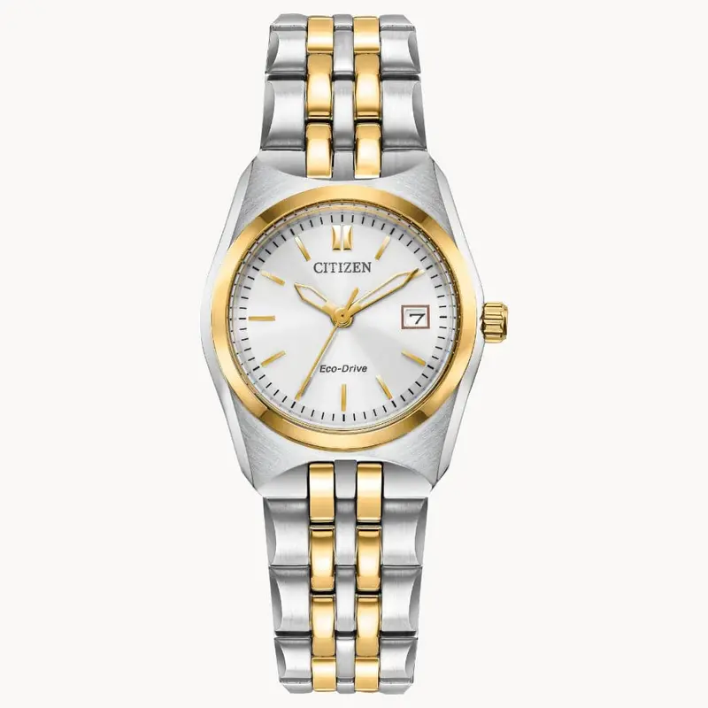 Citizen Eco-Drive Silver Dial Two-Tone Stainless Steel Women Watch Ew2299-50A 1