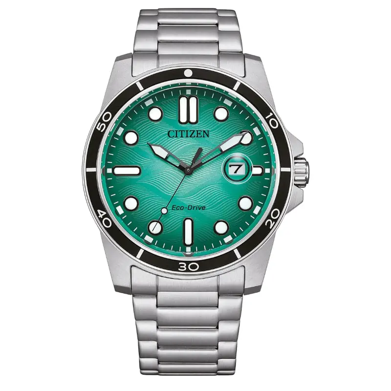 Citizen Eco-Drive Turquoise Dial Silver Stainless Steel Strap Men Watch Aw1816-89L 1