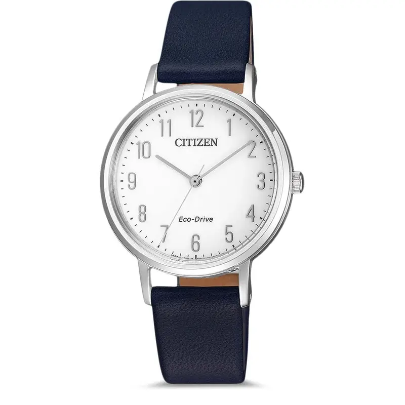 Citizen Em0571-16A Eco- Drive Silver Stainless Steel Blue Leather Strap Women's Watch 1