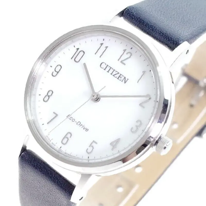 Citizen Em0571-16A Eco- Drive Silver Stainless Steel Blue Leather Strap Women's Watch 2
