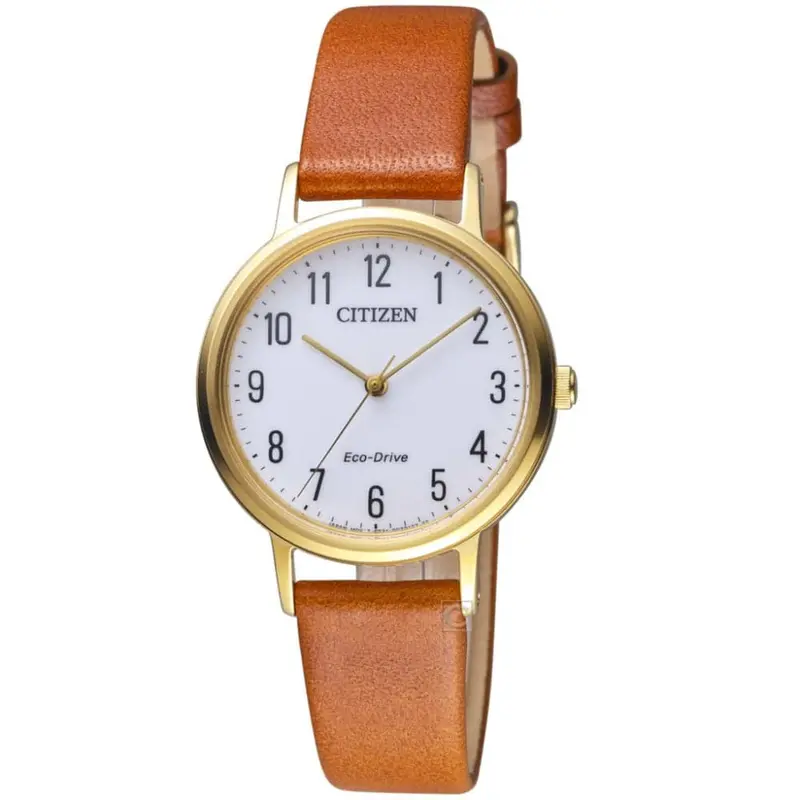 Citizen Em0578-17A Eco-Drive Gold Stainless Steel Brown Leather Strap Women's Watch 1