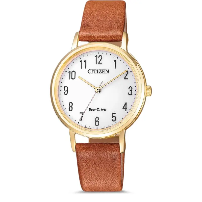 Citizen Em0578-17A Eco-Drive Gold Stainless Steel Brown Leather Strap Women's Watch 2