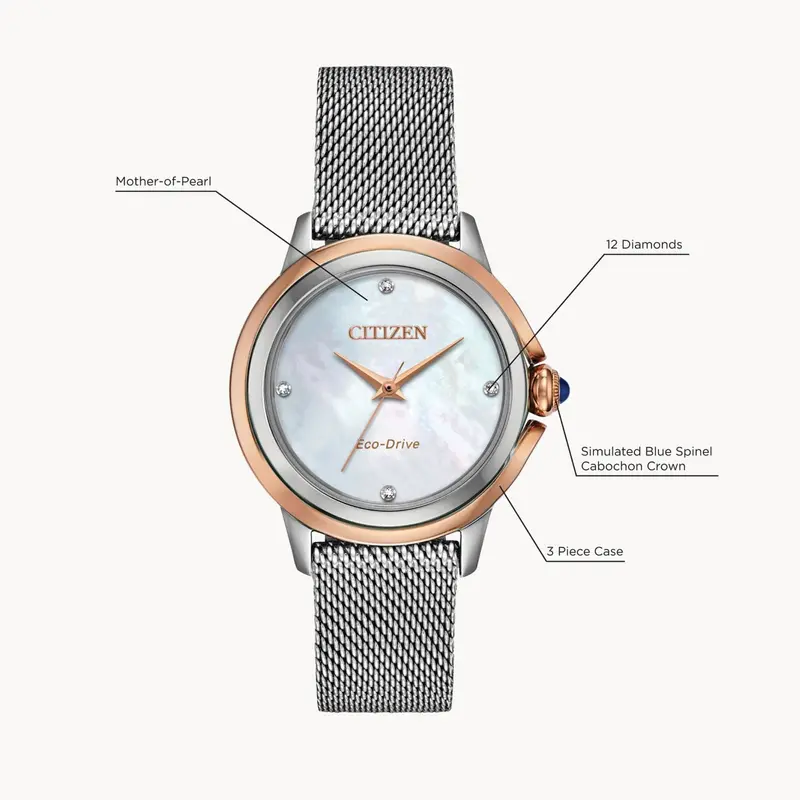 Citizen Em0796-59Y Ceci Eco Drive Diamond Mop Dial Mesh Bracelet Women's Watch 2