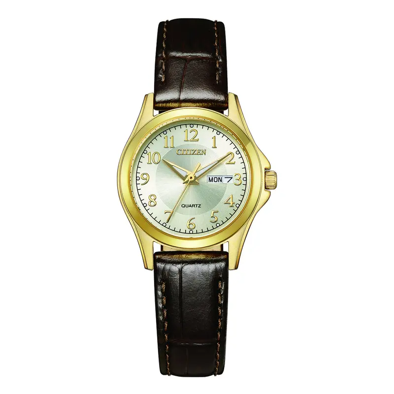 Citizen Eq0612-07A Ladies Gold Dial Brown Leather Watch 1
