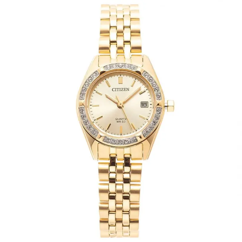 Citizen Eu6062-50P Gold Dial Crytal Case Gold Stainless Steel Bracelet Strap Women's Watch 1