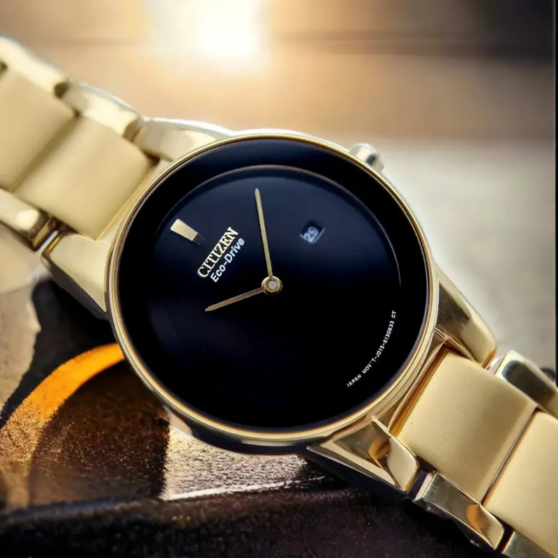 Citizen Ga1052-55E Black Dial Gold Stainless Steel Bracelet Strap Women's Watch 1