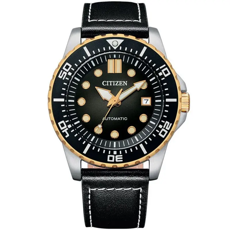 Citizen Mechanical Automatic Black Dial And Leather Strap Men Watch Nj0176-10E 1