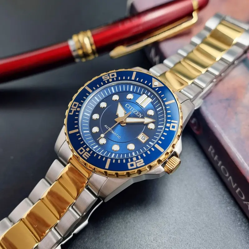 Citizen Mechanical Automatic Blue Dial With Two-Tone Stainless Steel Strap Men Watch Nj0174-82L 1