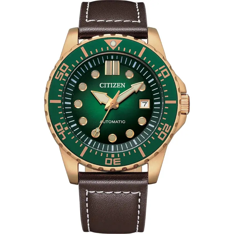Citizen Mechanical Automatic Green Dial With Brown Leather Men Watch Nj0173-18X 1